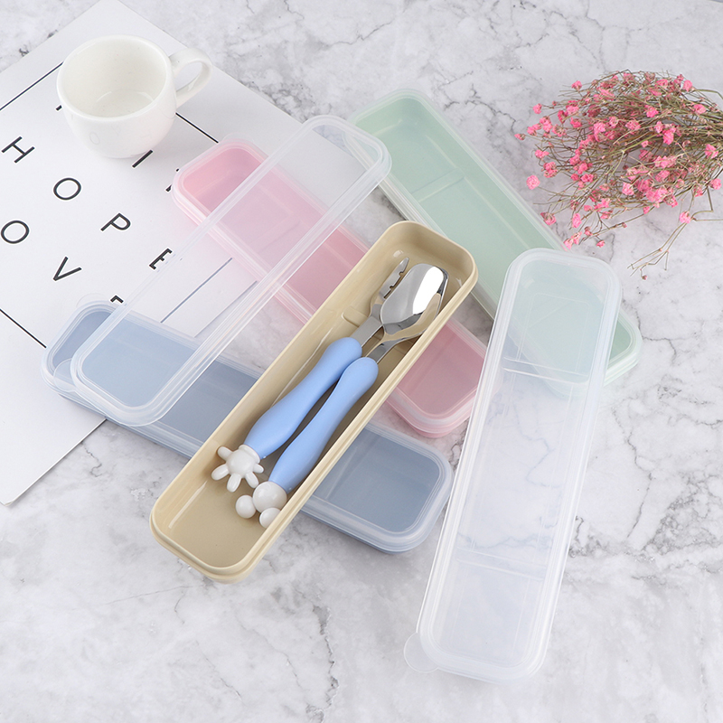 Reusable Practical Transparent Cover Wheat Straw Cutlery School Tableware Box. 