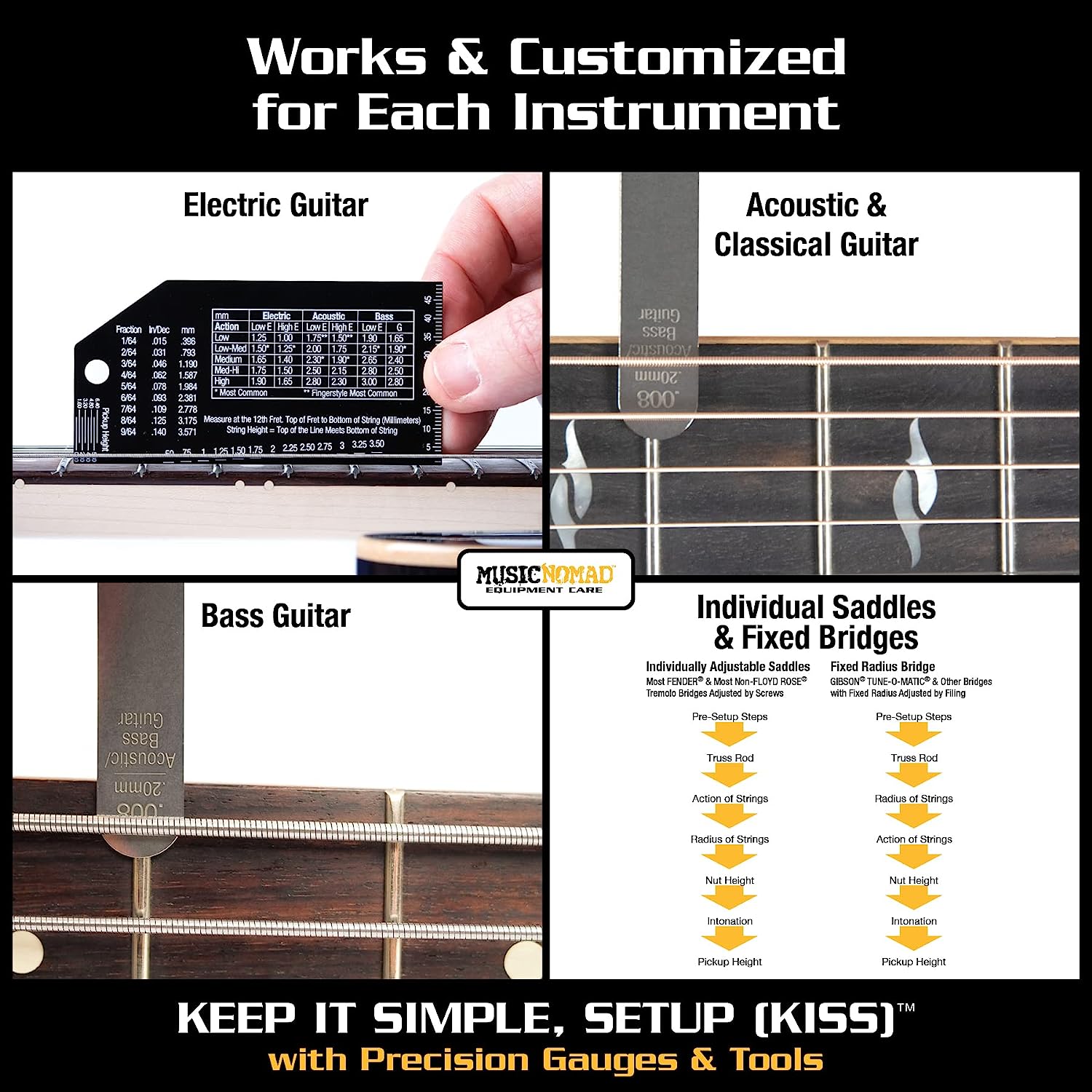 MusicNomad Precision 6 pc. Guitar Setup Gauge Tool Set - Plus 24 pg. Instructional Booklet and Storage Case (MN604). 