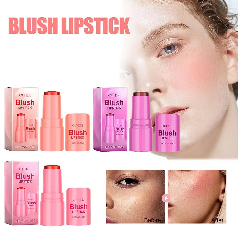 Blush Jelly Lipstick Rouge Cream Shimmer Blusher Stick Color Matte Moisturizing Blush Lip Makeup Cheek Tint Monochrome Mud I4f7