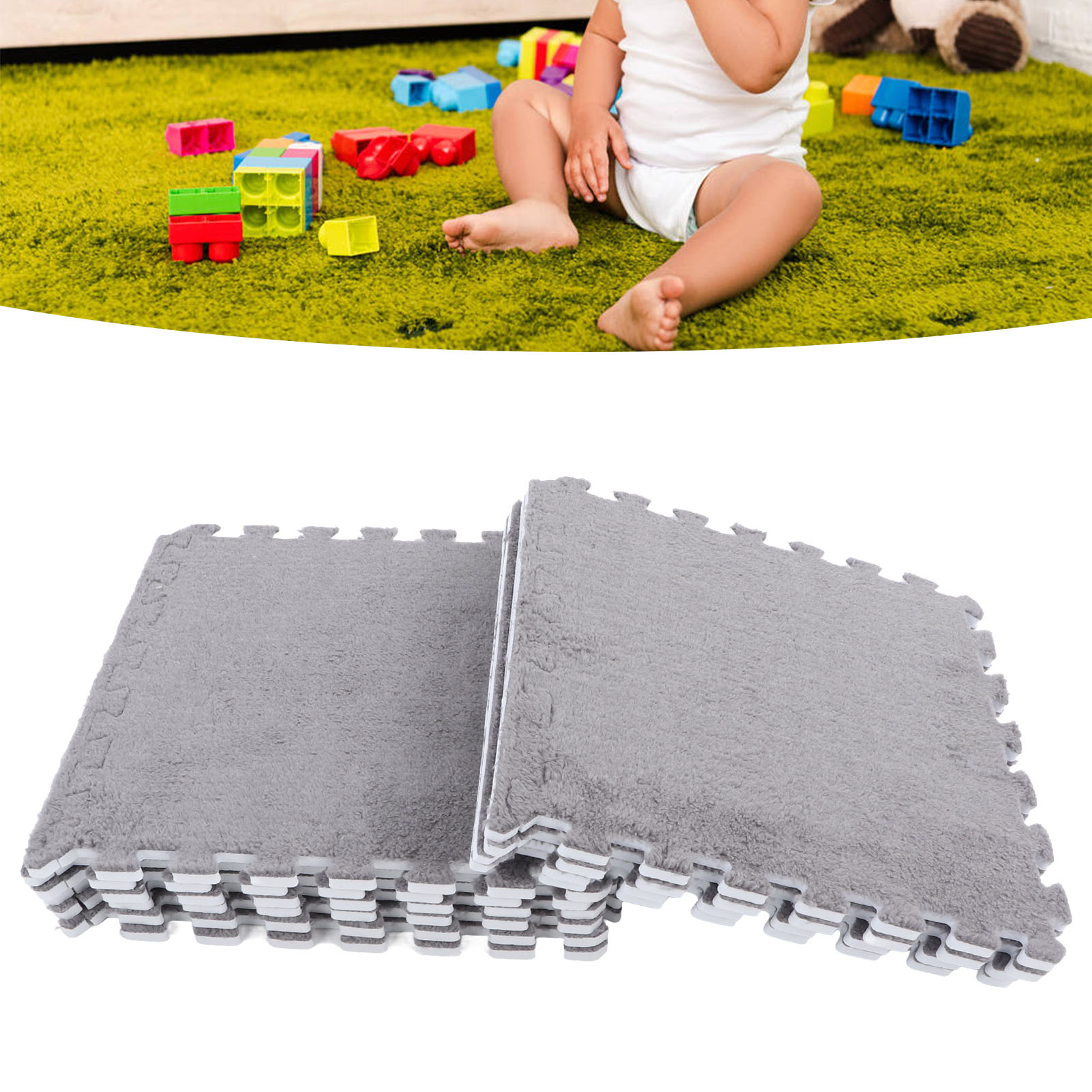 Puzzle Mat Plush Puzzle Foam Floor Mat, Soft Fluffy Interlocking
