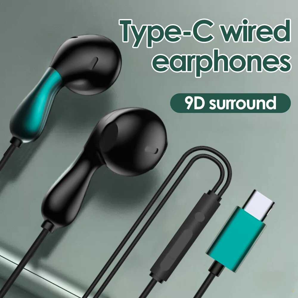 USB C Headphones Type C Wired Earbuds with Microphone Remote Control Noise Cancelling Earphones for Android Samsung Xiaomi