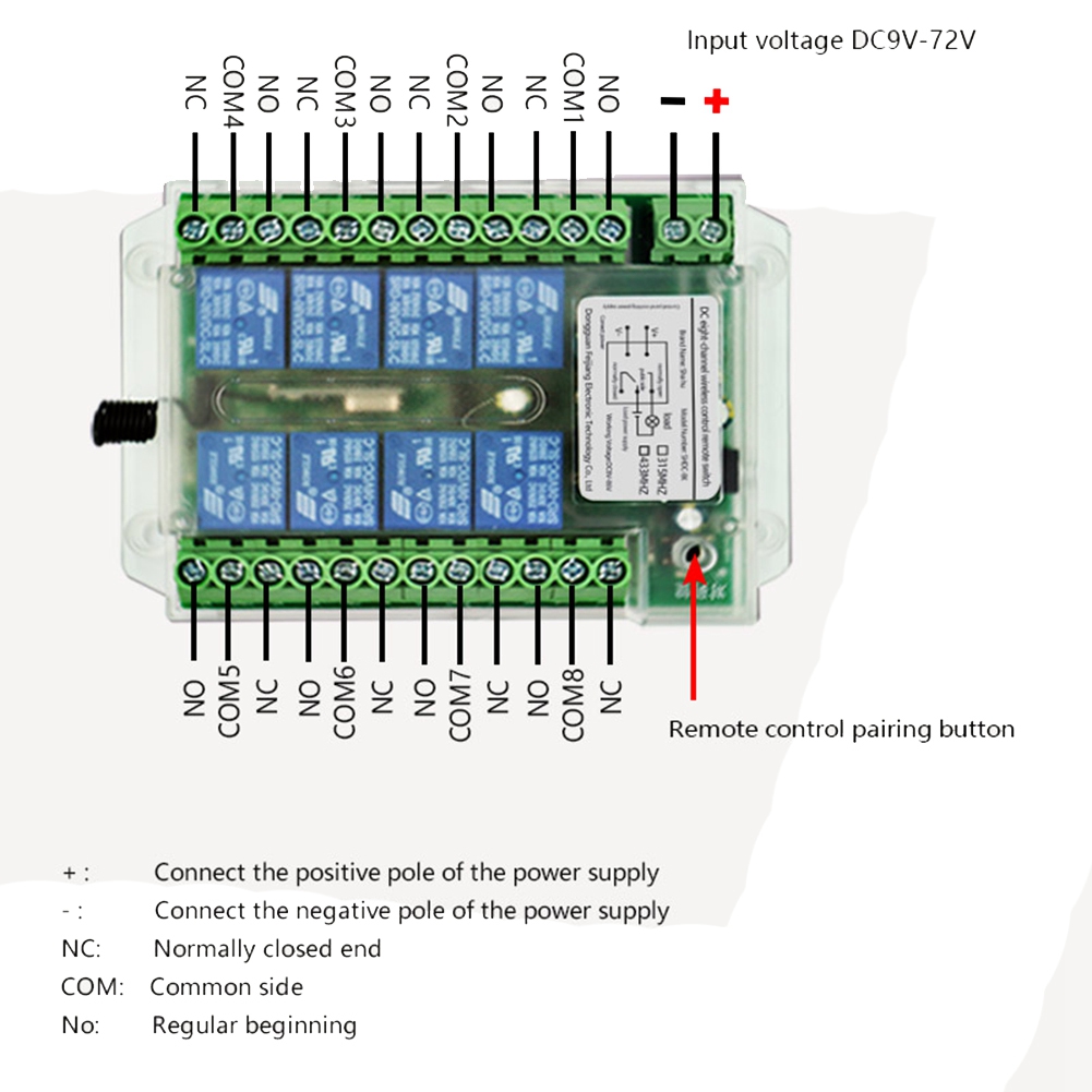 8 Channel DC 9-72V Remote Control Wireless Switch Remote Motor Control Switch (1 Set). 