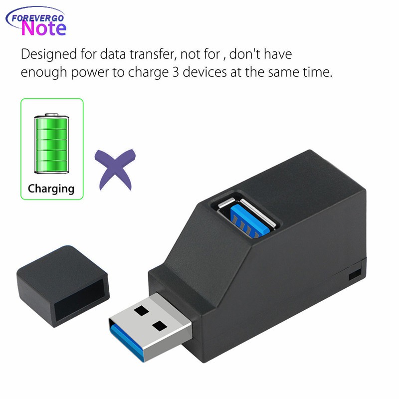 RE 3 Port USB Hub High Speed Splitter Plug and Play Bus Powered Black. 
