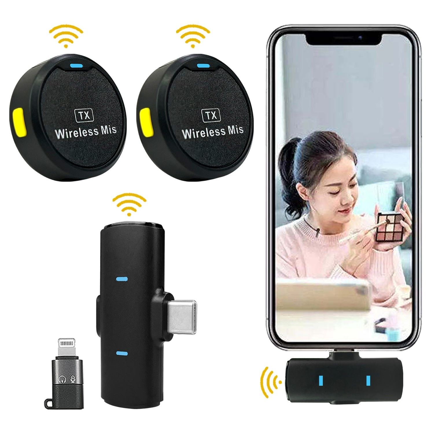 Round Shape Wireless Microphone, M1 Magnetic Collar Microphone With Noise Cancellation For Type C Mobile And Iphone