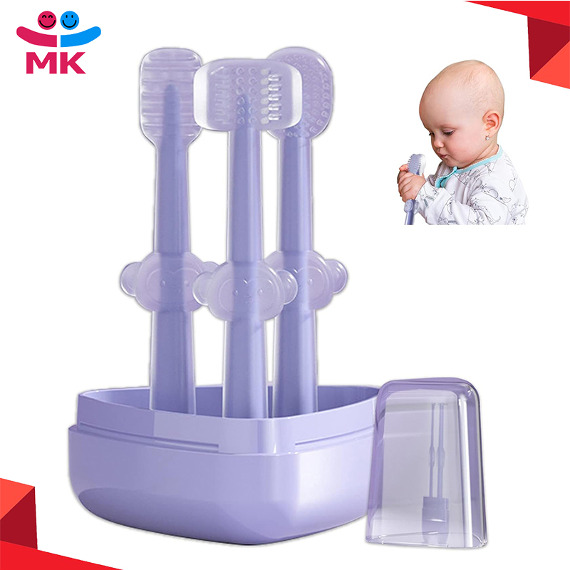 New Design Baby Manual Toothbrush Plastic Travel Soft Bristles Baby Oral Training Silicone Tongue Cleaner 3-Sided Tooth Brush Infant Toothbrush