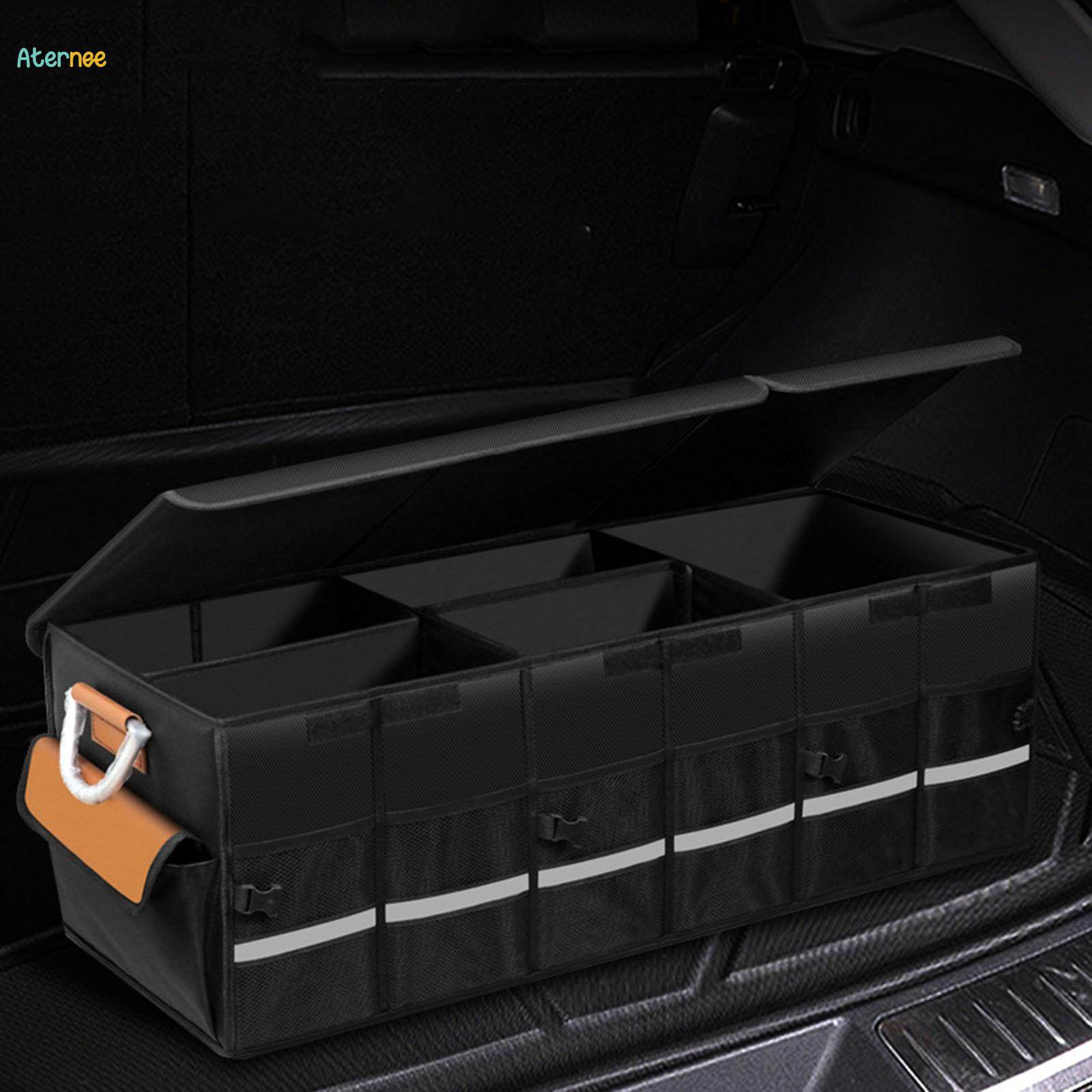 100L Car Trunk Organizer Foldable Cargo Storage Box Bag Mesh Pockets Case with Handles and Lid for