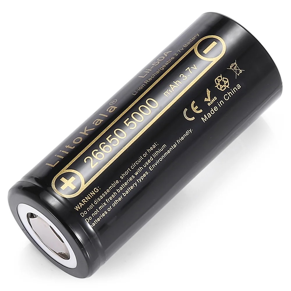 LiitoKala Lii-50A 26650 5000mAh 3.7V Li-ion Rechargeable Battery 26650 Lithium ion Battery- 1pcs. 