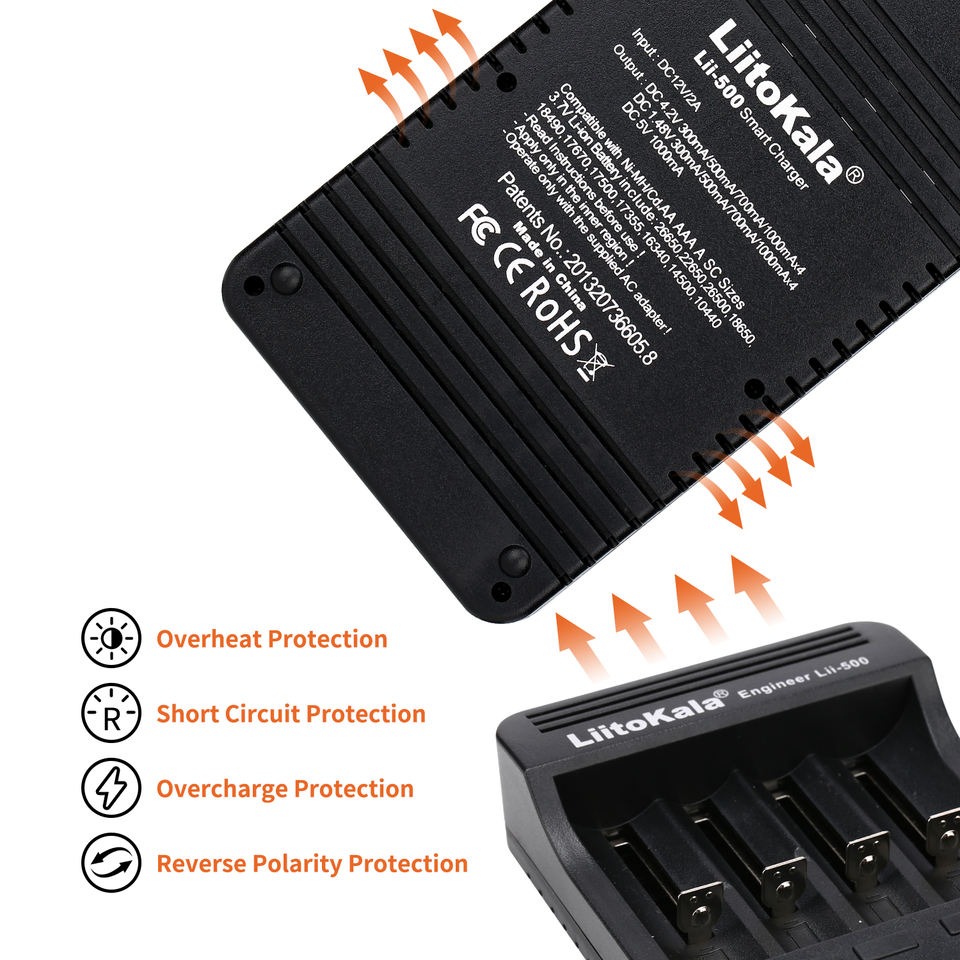 Liitokala Lii-500 4 Slots Smart Intelligent Battery Charger Kit For 3.7V Li-Ion & 1.2V Ni-Mh Rechargeable Battery Lcd Display. 