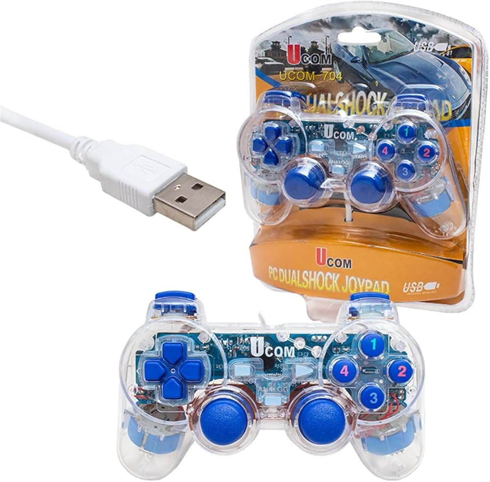 UCOM PC Dual Vibration Transparent Wired Game Controller Gaming Joypad for PC/Laptops. 