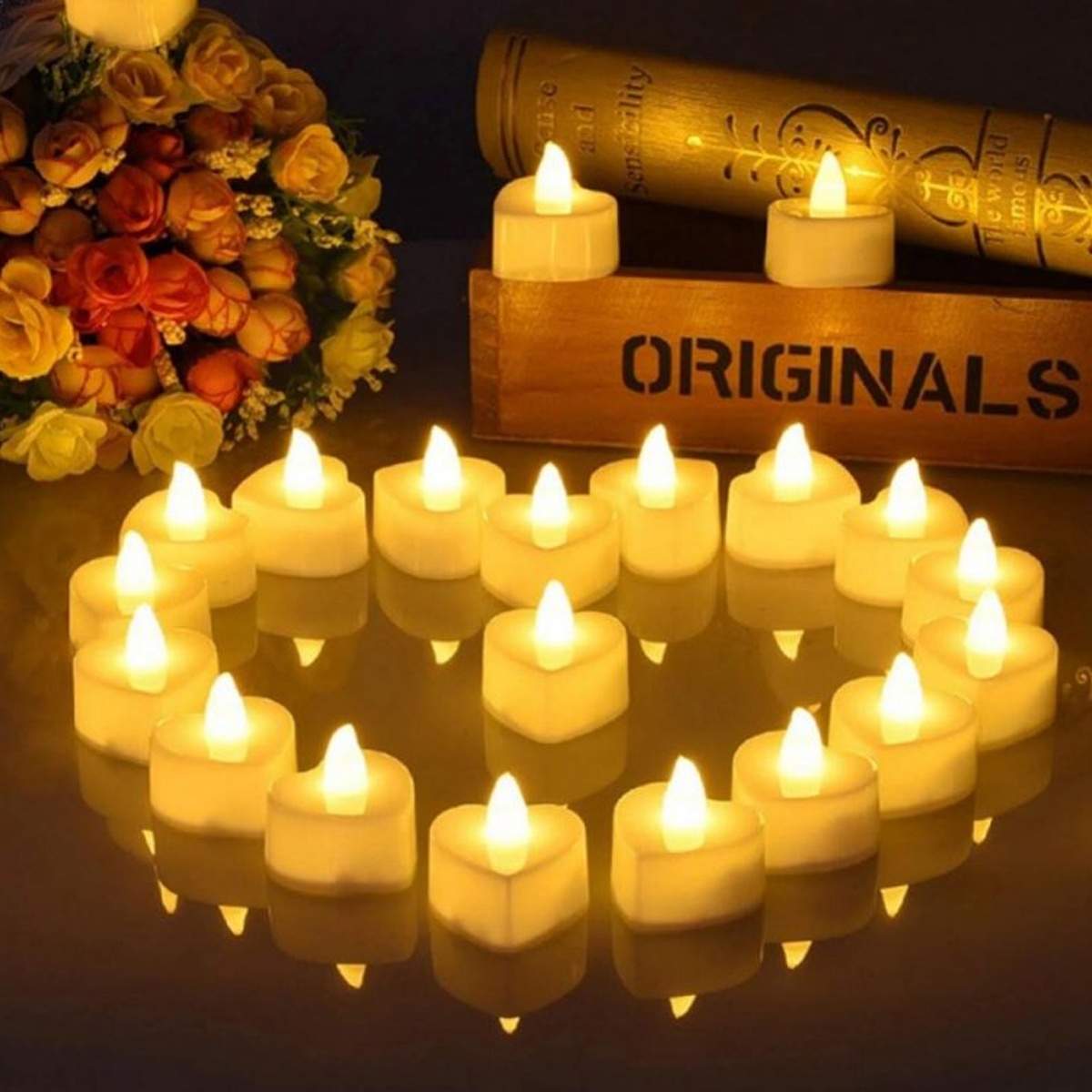 LED Flameless Candles Set of 6 Golden Scented Decorative Lights for Home and Gift Use. 