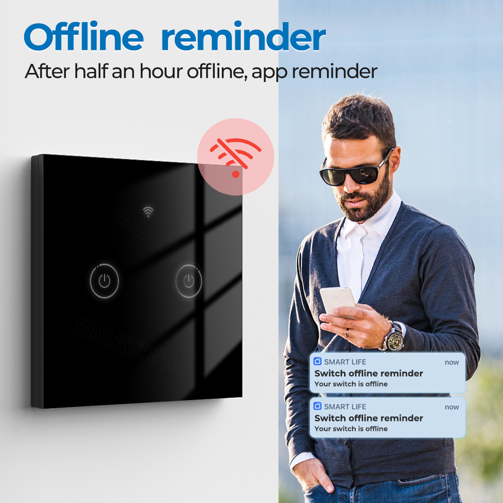 SMATRUL - Smart Wifi Switch - 1/2/3/4 Gang - Wifi Light Switch - RF 433 MHZ - 100V-240V - EU Standard - for Alexa and Google Home. 