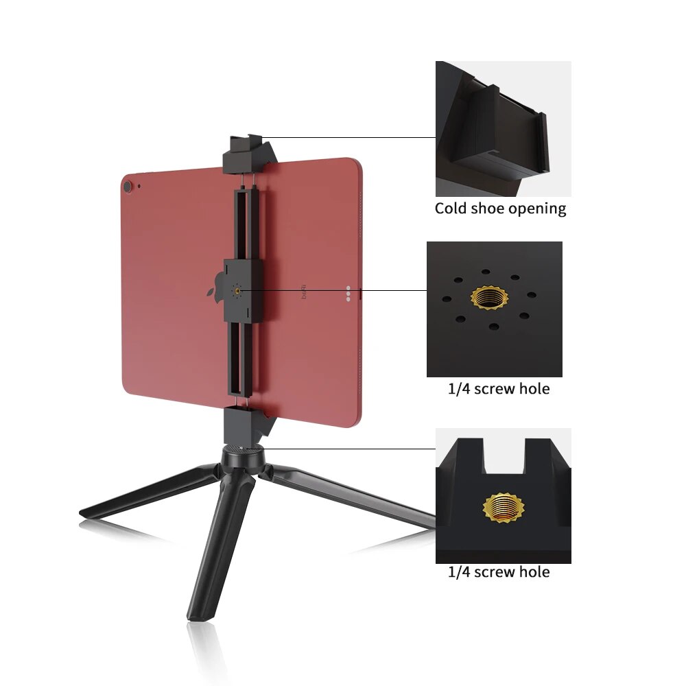 SH Phone Tablet Stand Clamp Universal Adjustable Clip With 1/4 Screws Hole and Cold Shoe Mount Adapter For 12.9/11 inch iPad. 