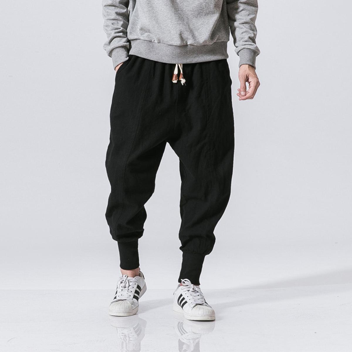 Streetwear Men Harem Pants Japanese Style Casual Cotton Linen Trouser Man Jogger Pants Chinese Baggy Pants Plus Size