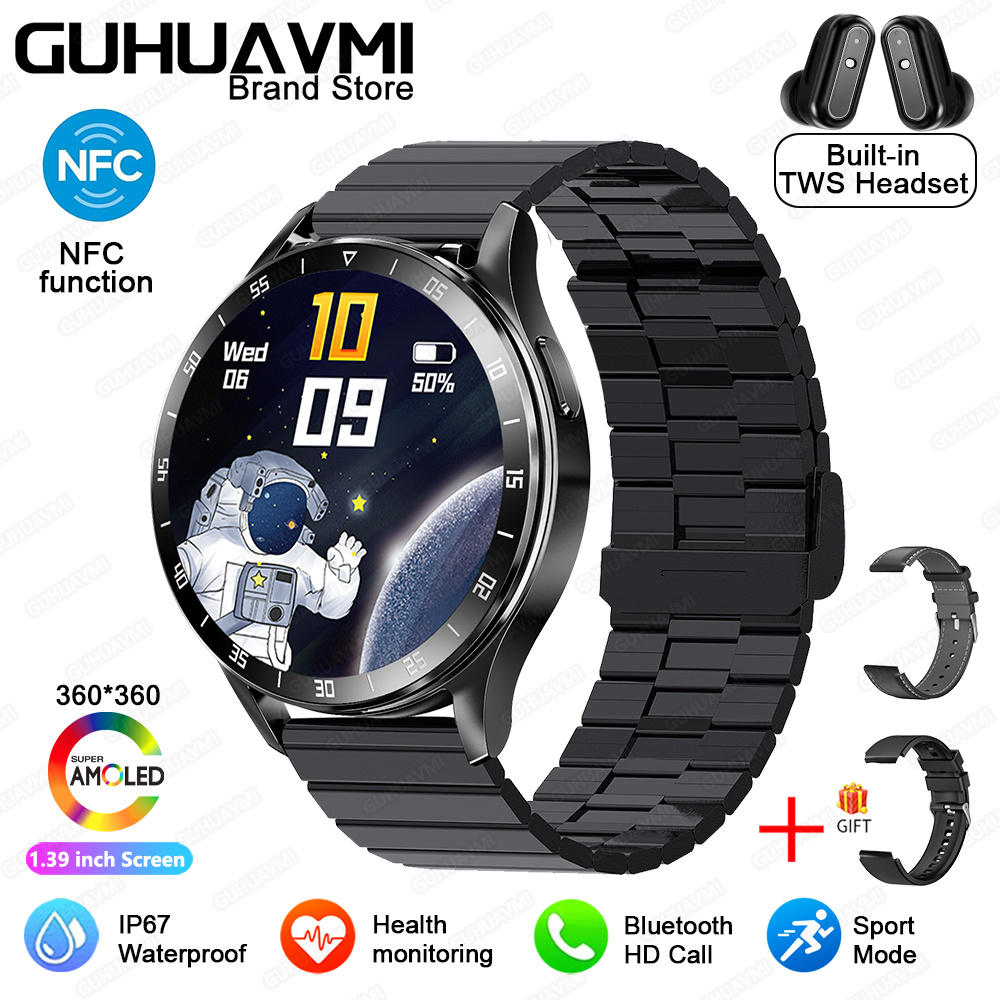 X10 2 In 1 Smart Watch With Earbuds With 1.39'' AOMLED Touchscreen NFC Function Heart Rate Blood Pressure Monitor For Men Women. 