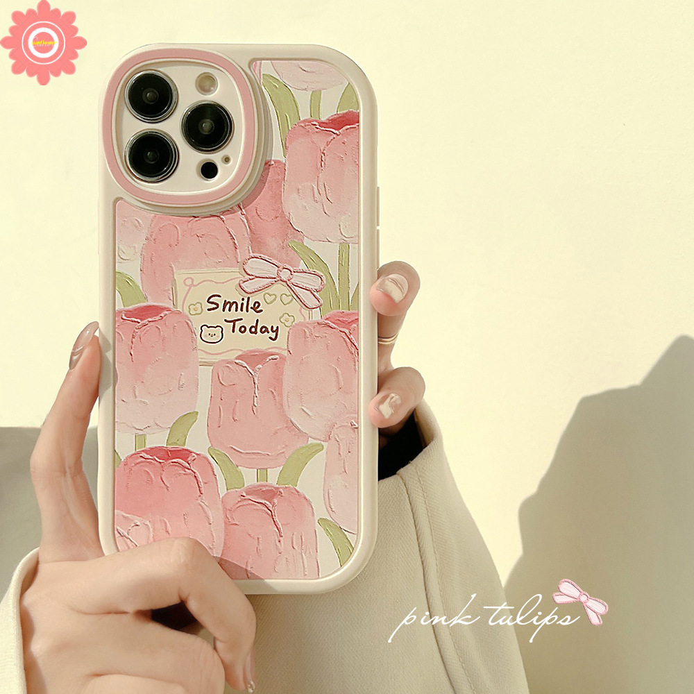 Tulip Flower Case For Infinix Hot 30i 8 9 Smart 6 7 5 6Plus Note 12 G96 Hot 12 11 10Lite 10 30 8 20 9Play Retro Oil Painting Girly Pink Floral Simple Anti Fall Soft Casing