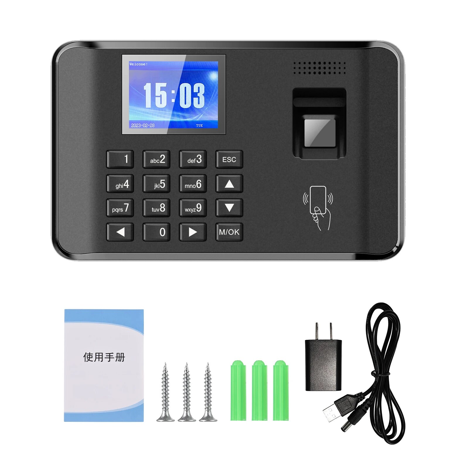 I60 Biometric Attendance System Password Fingerprint Attendance Machine Time Clock Employee Checking-in Recorder 2.4" LCD Screen
