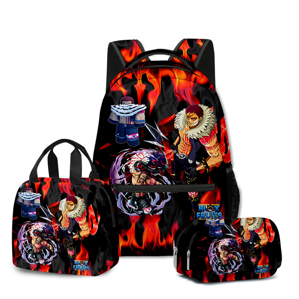 3D new ROBLOX game blox fruits schoolbag backpack for primary and secondary school students lunch bag pencil case three-piece set. 