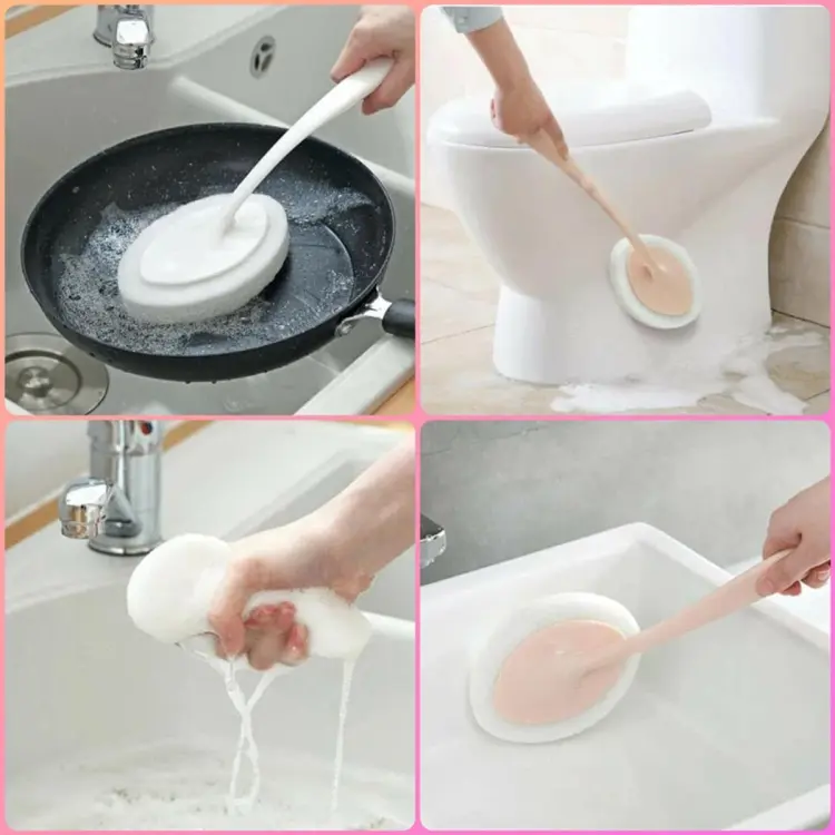 Kitchen Dish Cleaning Brush Soap Dispenser Handle Refillable Bowls Cleaning  Sponge 