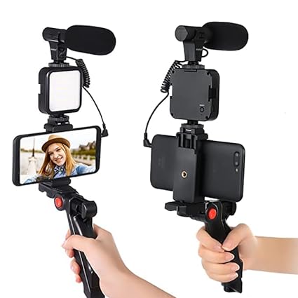 Vlogging Kit Vlogging Accessories Kit for Mobile Phone DSLR Camera Video Recording Kit with Tripod Shotgun Mic 360 LED Selfie Light for Live Streaming Short Film Making