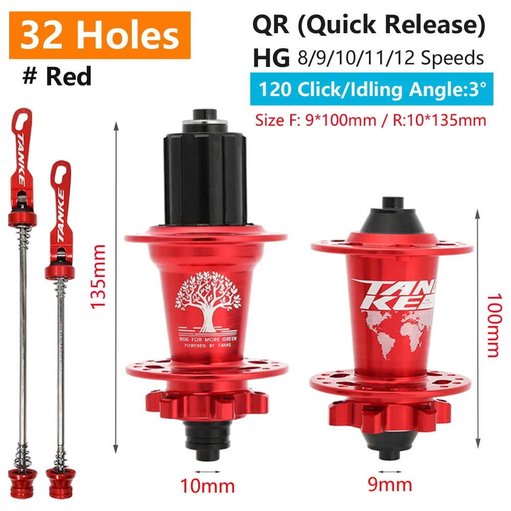 TANKE 120 Click Hub 6 Bearing MTB Mountain Bike Hub Front Rear Thru HG 28 32 36 Holes Disc Brake Bicycle Hubs 8 9 10 11 12 Speed. 