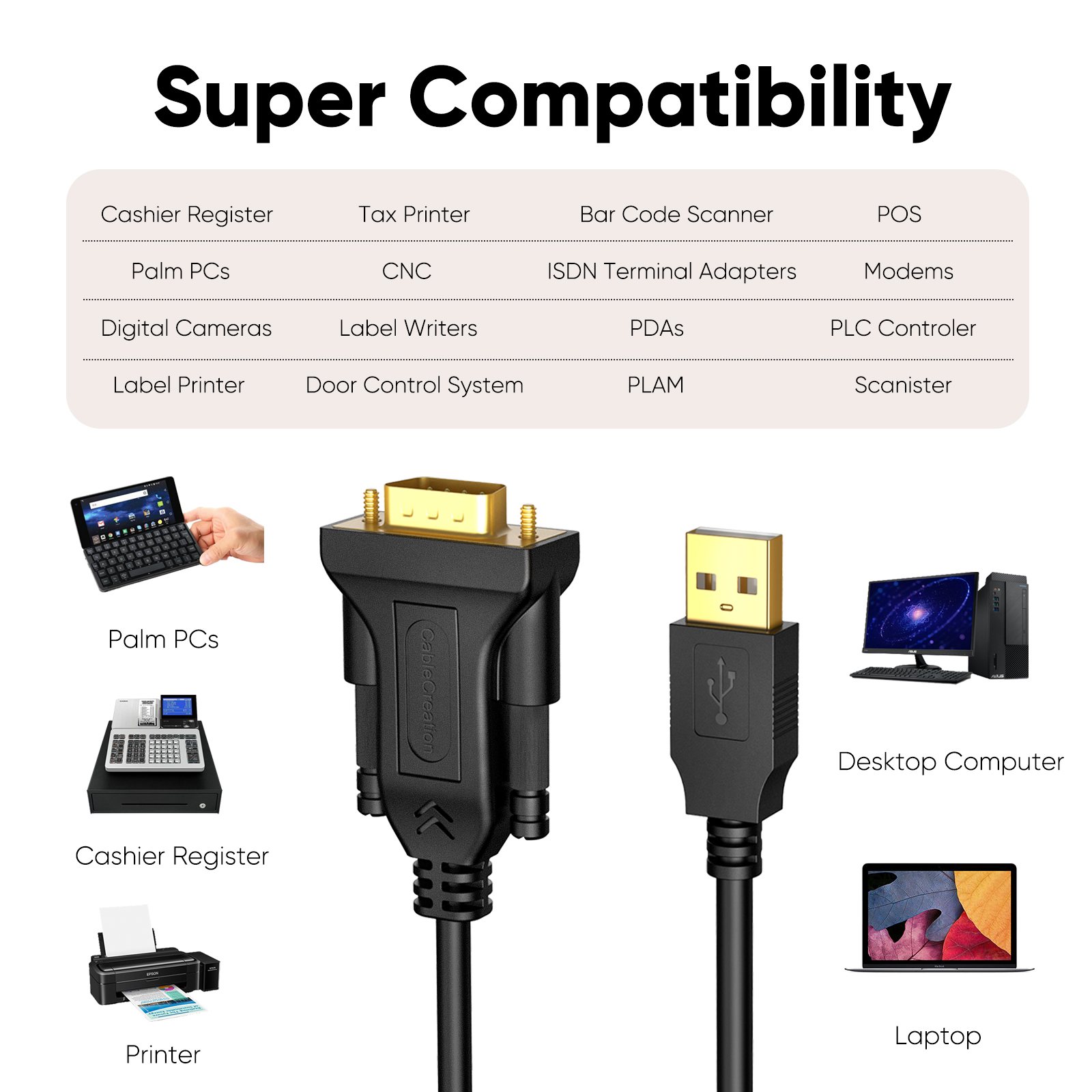 CableCreation USB to RS232 Male DB9 Cable Serial COM Port Adapter Chip pl2303 Supports Windows 10 8.1 8 7 Vista XP Mac OS. 