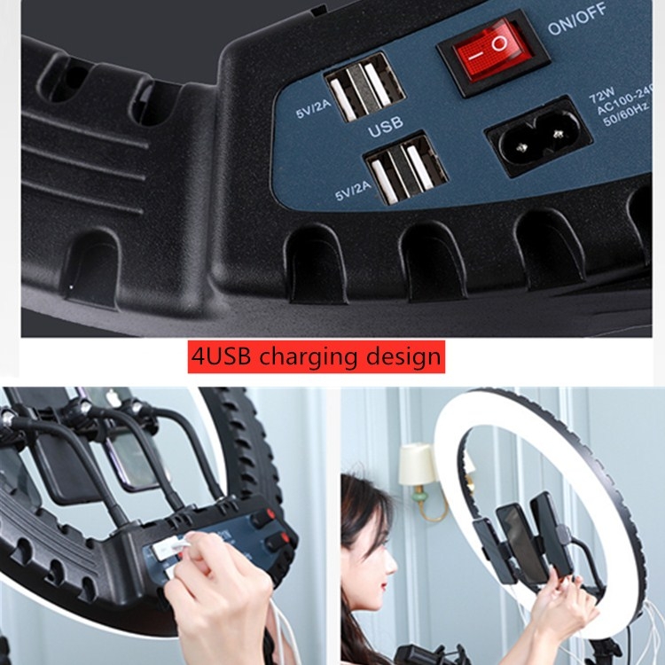 HQ-21N 21 inch 52.5cm LED Ring Vlogging Photography Video Lights Kits with Remote Control & Phone Clamp & 2.1m Tripod Mount, EU Plug. 