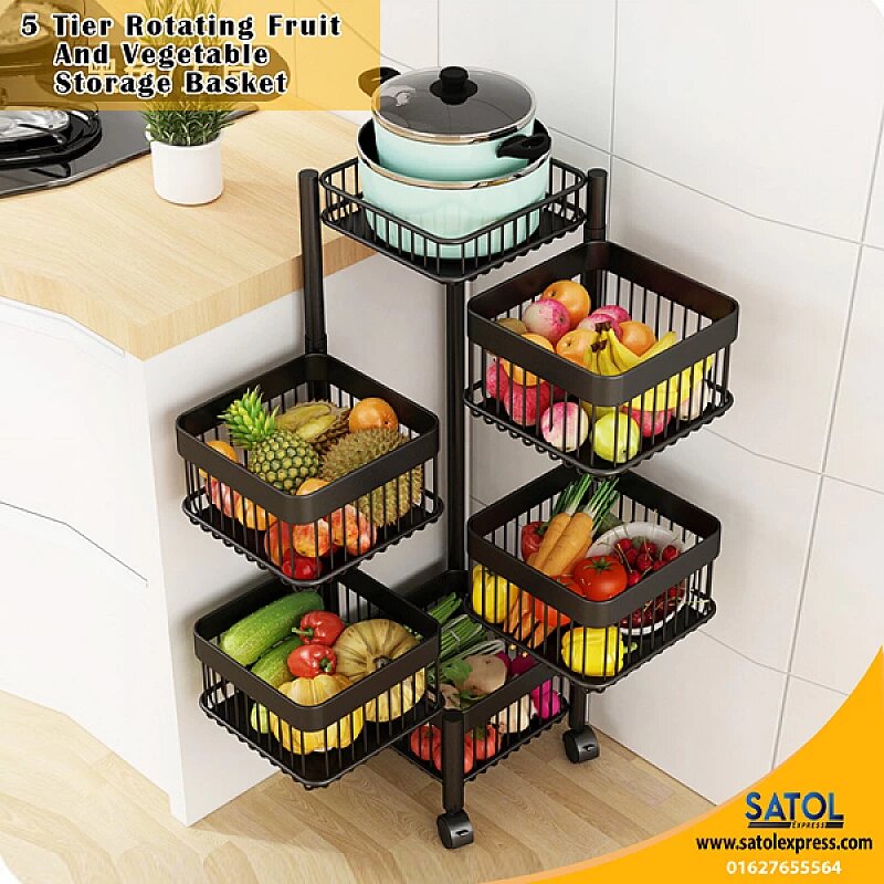 5 Layers square shape Kitchen Rotating Shelf 360 Degree Baskets Fruit Vegetable Storage Rack .. 