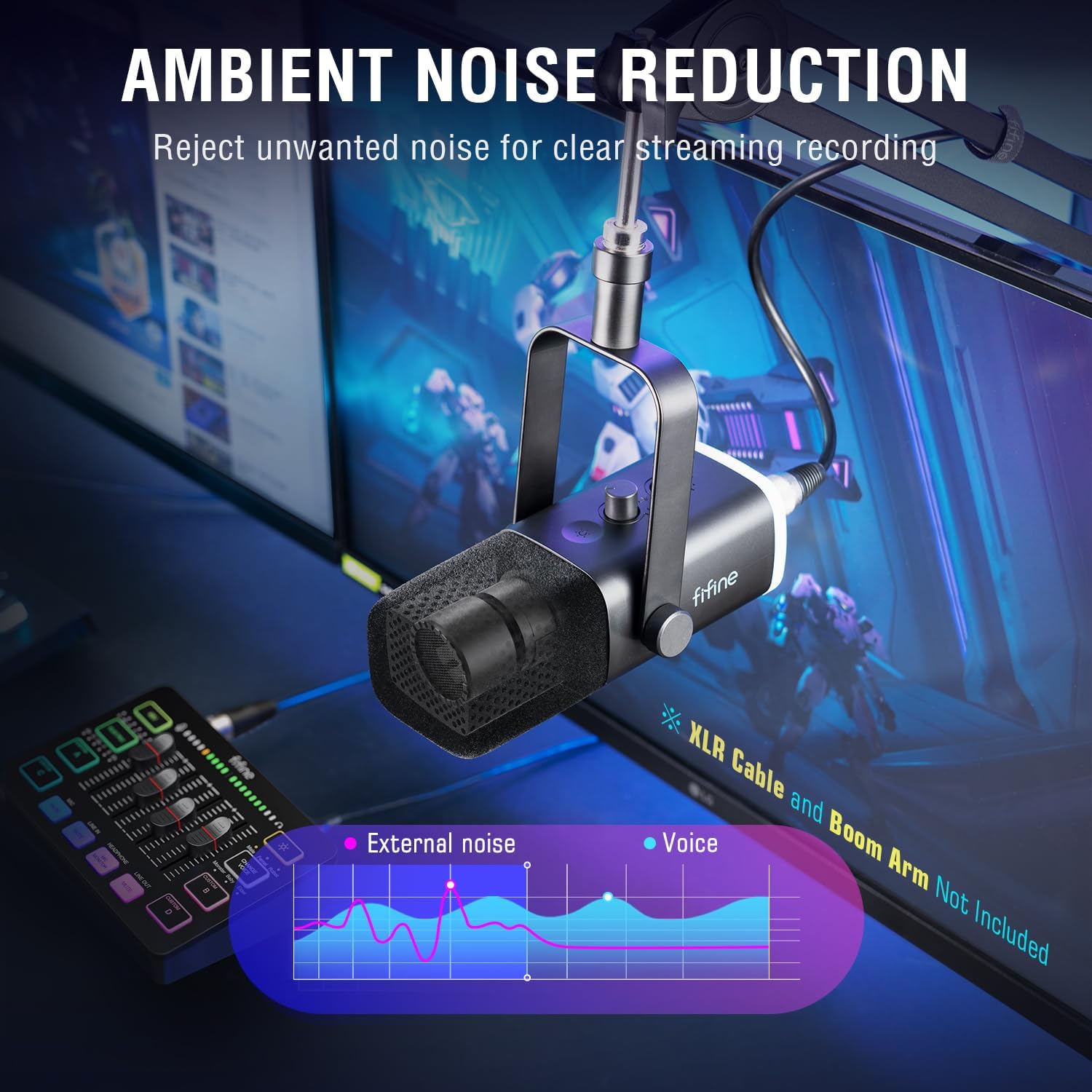 FIFINE AM8 Dynamic Microphone with RGB Control Headphone Jack Mute, MIC for PC Gaming Recording Streaming Easy to Use. 