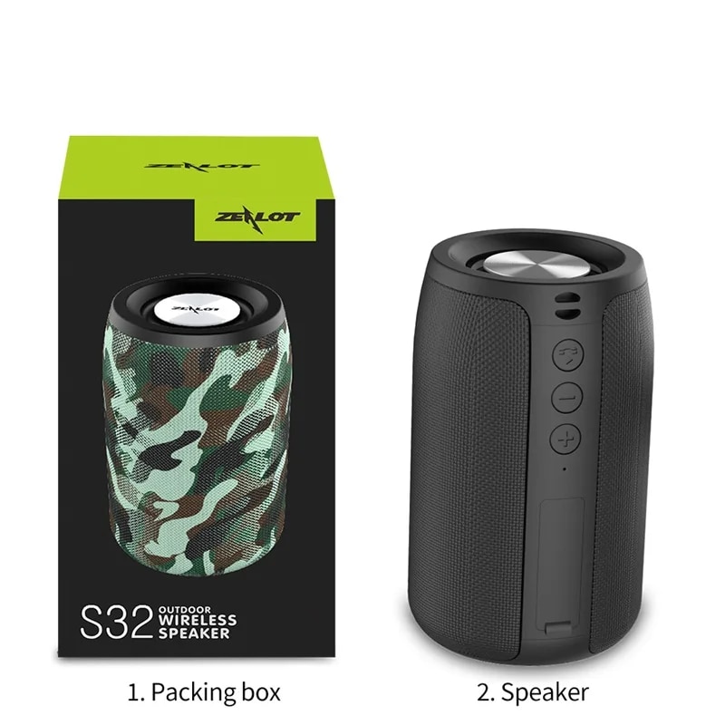 ZEALOT S32 Mini Portable Bluetooth Speaker HIFI Subwoofer Wireless Speaker with fm Radio Column Support TF, TWS, USB. 