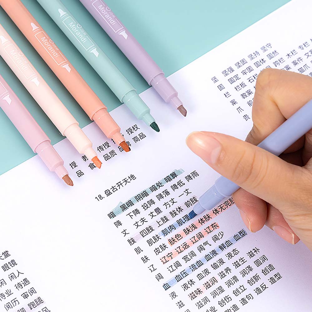 6 Colors Highlighters Dual Tip Highlighter Pen Brush Pen Eye Protection Marker School Supplies Stationery. 