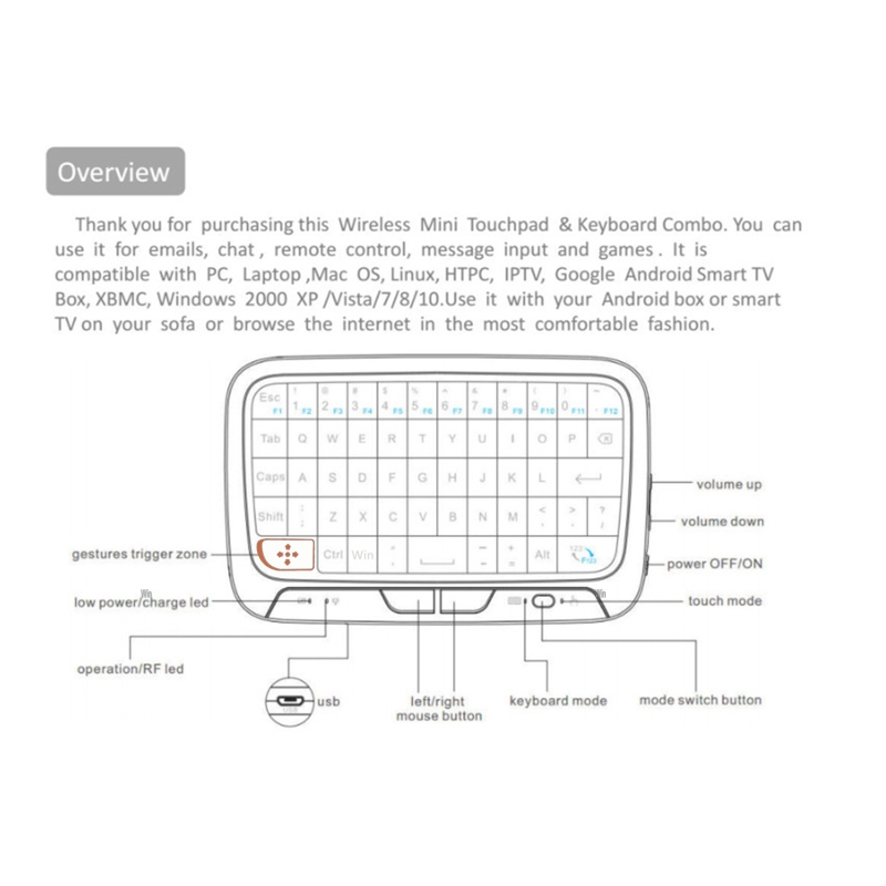 2.4GHz Mini Wireless Keyboard with Touchpad Qwerty Keyboard Portable for Laptop/PC/Tablets/for Windows DropShipping. 