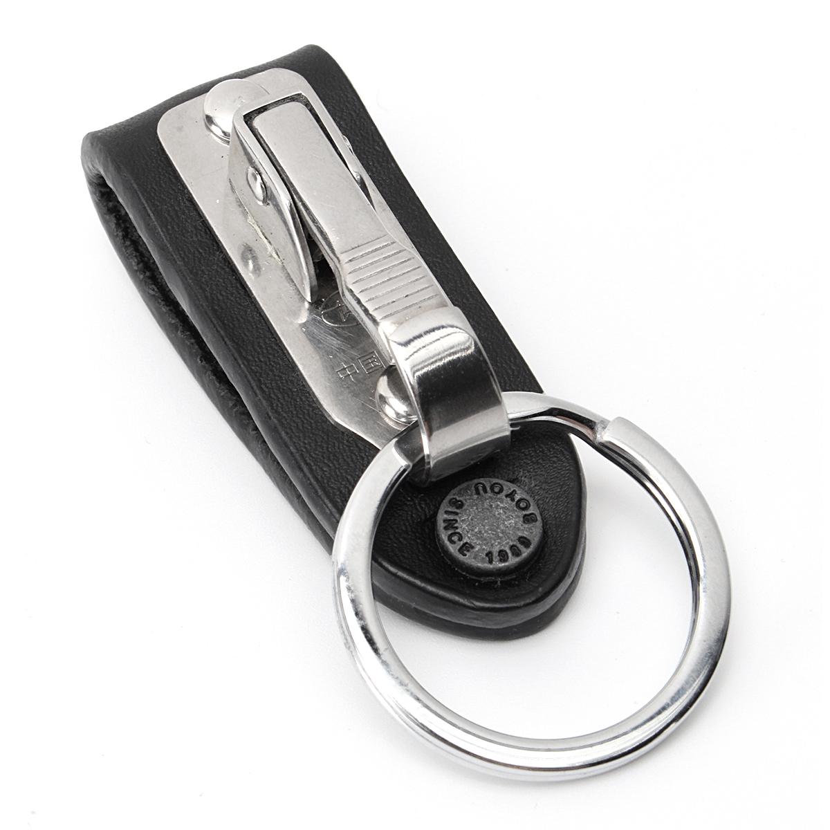 Stainless Steel Leather Detachable Keychain Belt Clip Accessories Key Ring Holder -. 