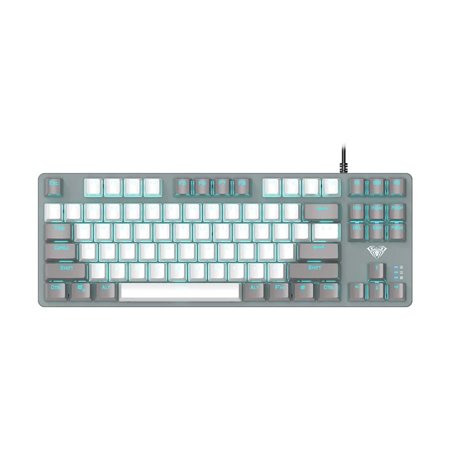 AULA F3287 Wired TKL Rainbow Mechanical Gaming Keyboard, 80% Compact Tenkeyless 87 Keys Layout w/Tactile Blue Switches, White & Grey Mixed-Color Keycaps, Programmable Macro Keys. 