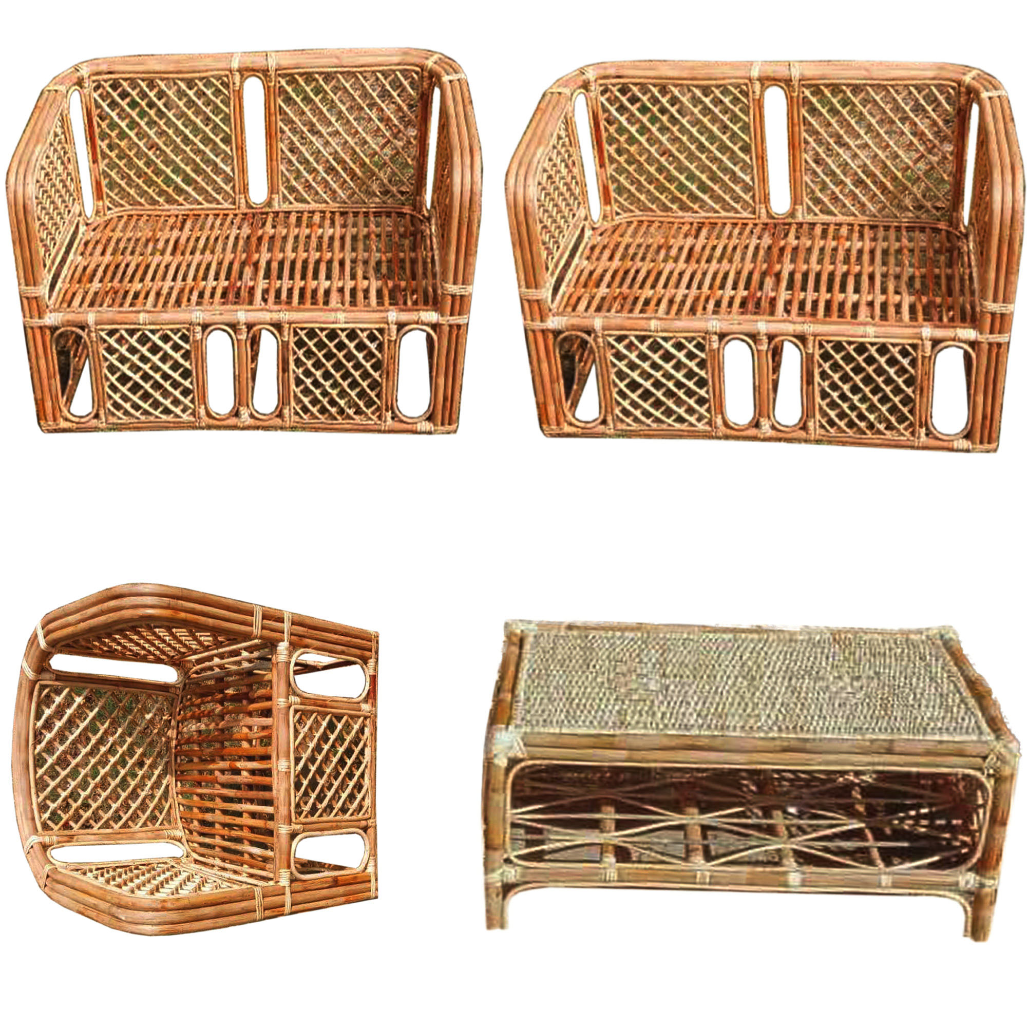 (40+40+20 Inches) / 2+2+1= 5 Seater Carpet Design Sofa Set Of Rattan Cane With Center Table - Sofa Set - sofa set. 
