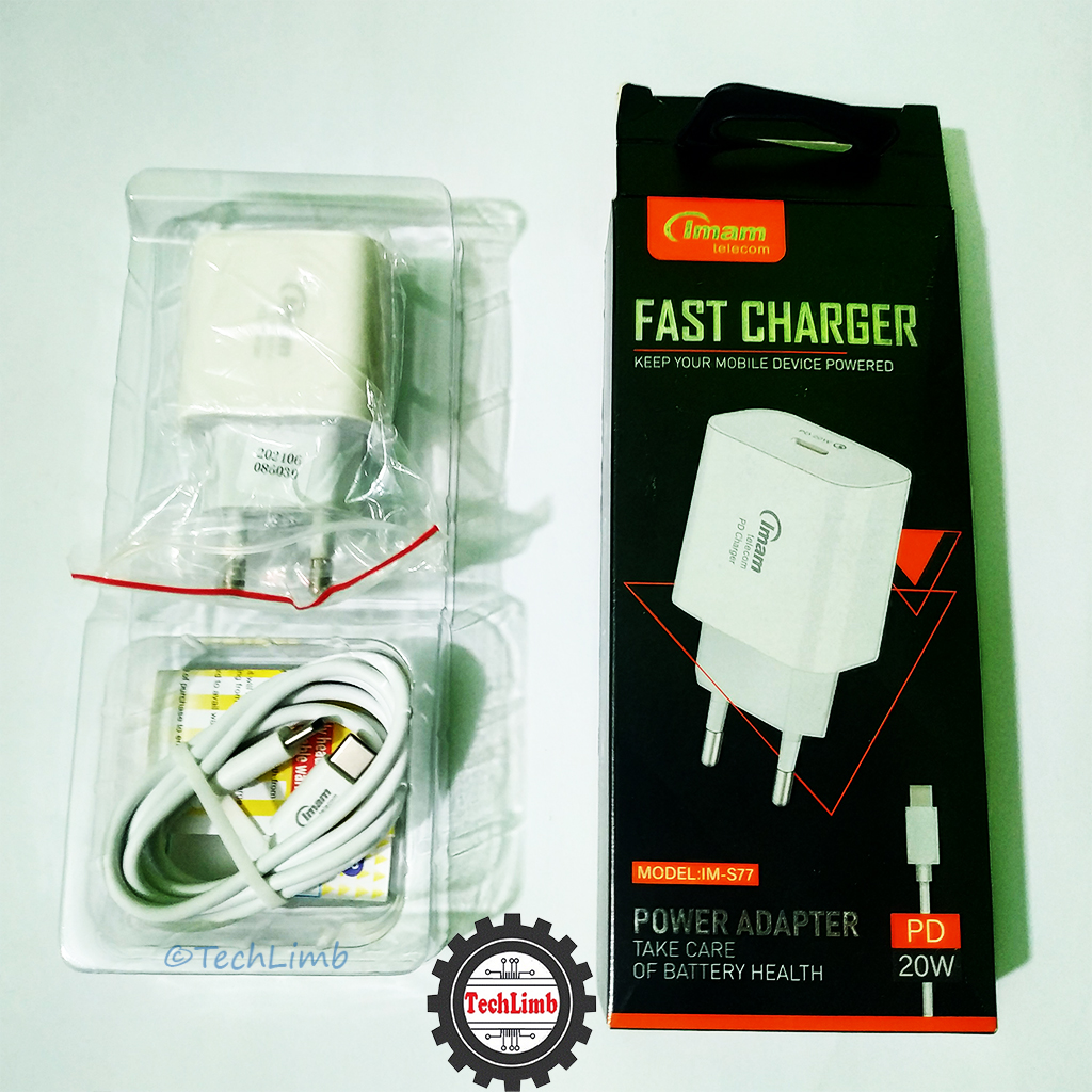 Fast Charger IM-S77 | 20W PD 5V/3A 9V/2.22A Power Adapter with Type-C Cable | Fast & Stable Charging | TechLimb – Best Price in Daraz BD!. 