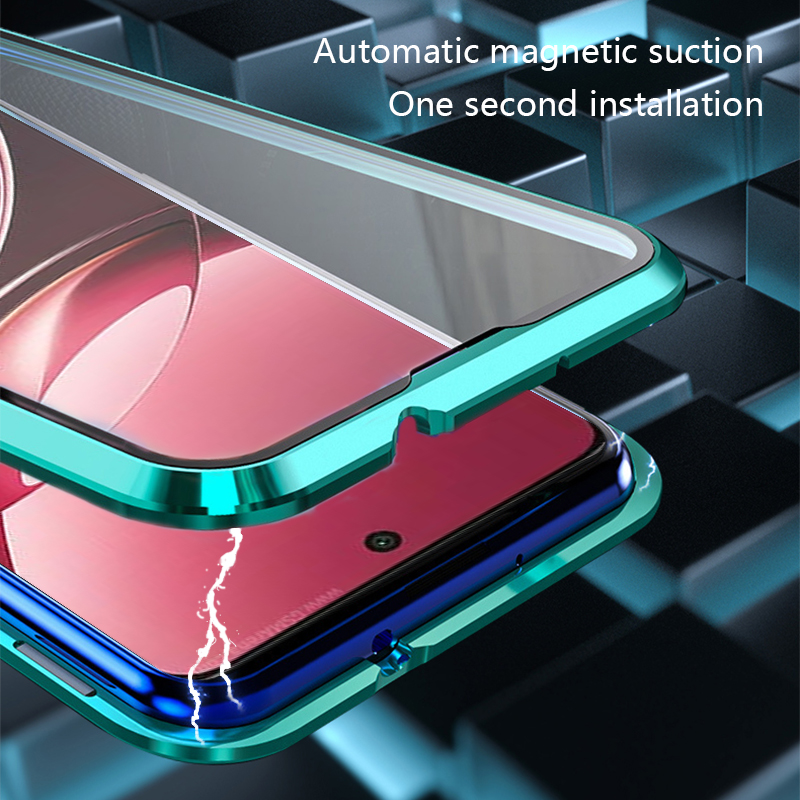 Biruiqu For VIVO V50 Magnetic Absorption Case Metal Frame Shockproof Double Sided Tempered Glass Magnetic Case Cover. 