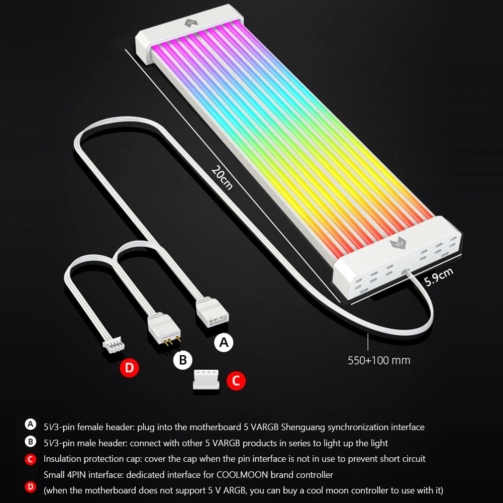 PC Case PSU Extension RGB Cable, ATX 24Pin + PCI-E GPU 8PinX2, Neon Color Line ARGB Streamer Transfer Adapter, M/B 5V 3Pin SYNC. 