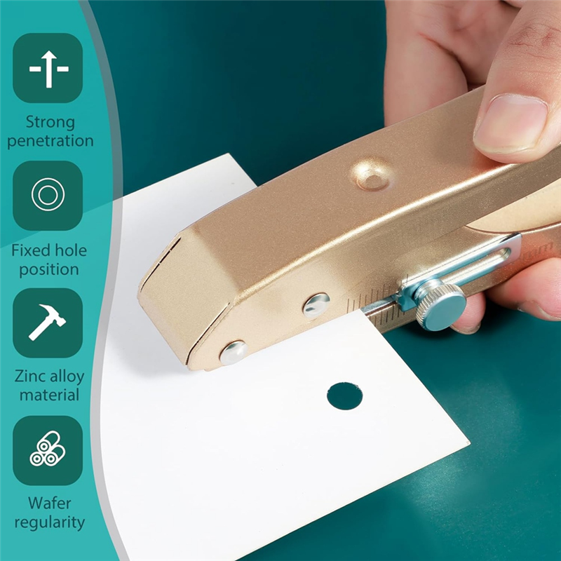 Single Hole Punch Heavy Duty Hole Puncher Edge Banding Punching Plier with Scale for Paper Cards Plastic Cardboard Easy to Use. 