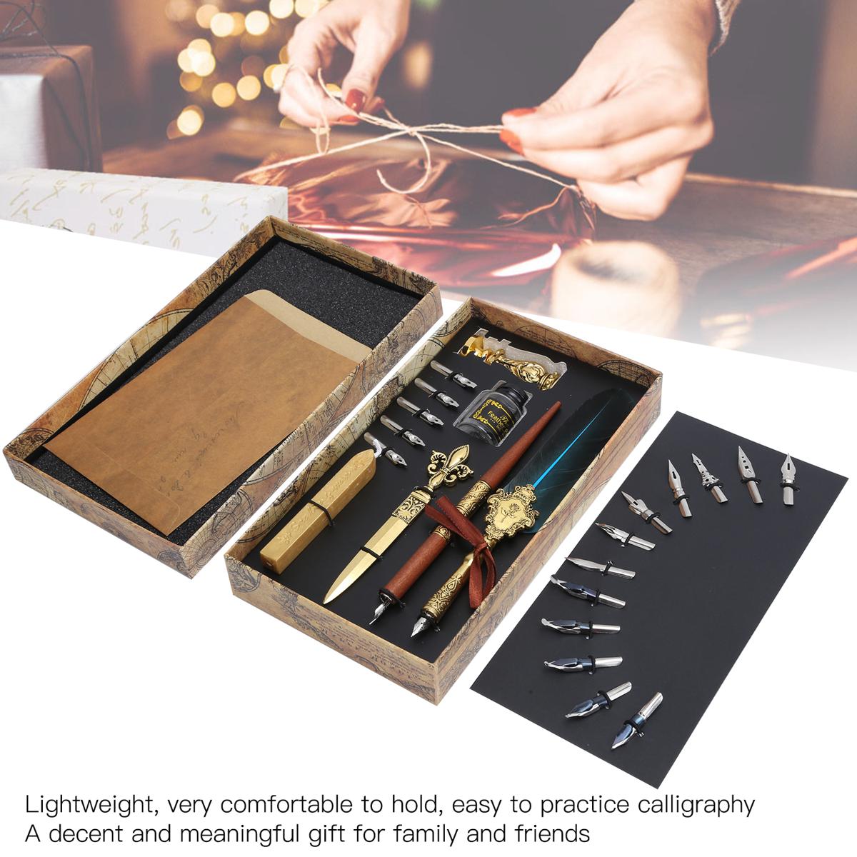 Feather Pen Kit Set Calligraphy Writing Drawing Quill Dip Vintage Art Craft Collection
