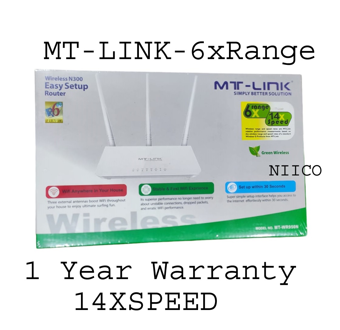 MT-LINK 300 Mbps (6XRange) (14XSpeed) Wireless Home Router Model-MT-WR950N- N300 3 Antenna Wifi Router-1 Year Warranty. 