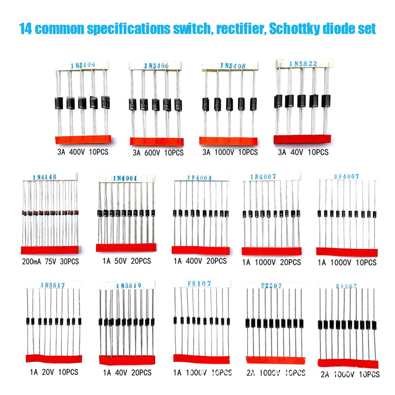 200PCS Rectifier Diode Sample Pack 14 Kinds 1N5404 RL207 FR207 FR107 UF4007 Assort. 