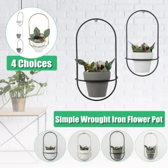 Ceramic Succulent Flower Planter Pot Iron Pot Shelf Stand Garden Hanging Decor