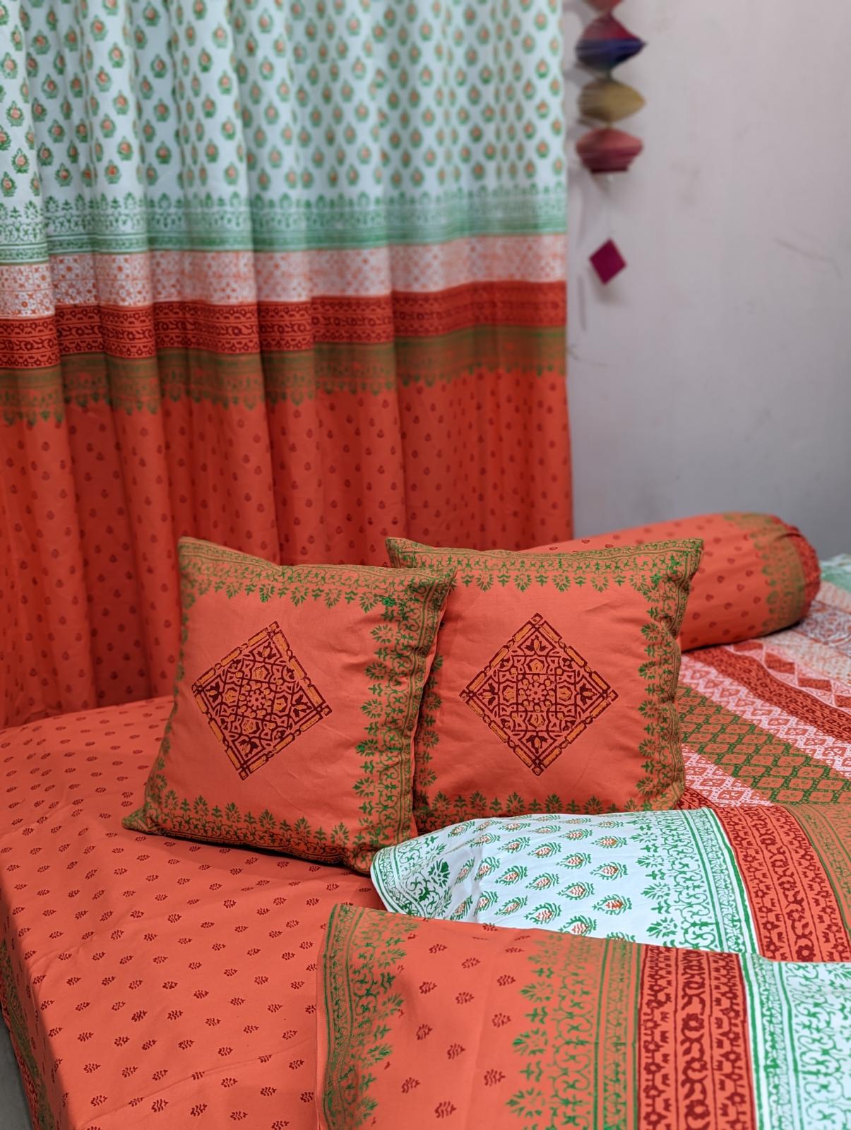 Twill Cotton Luxury Hand Block King Size Bedsheet. 