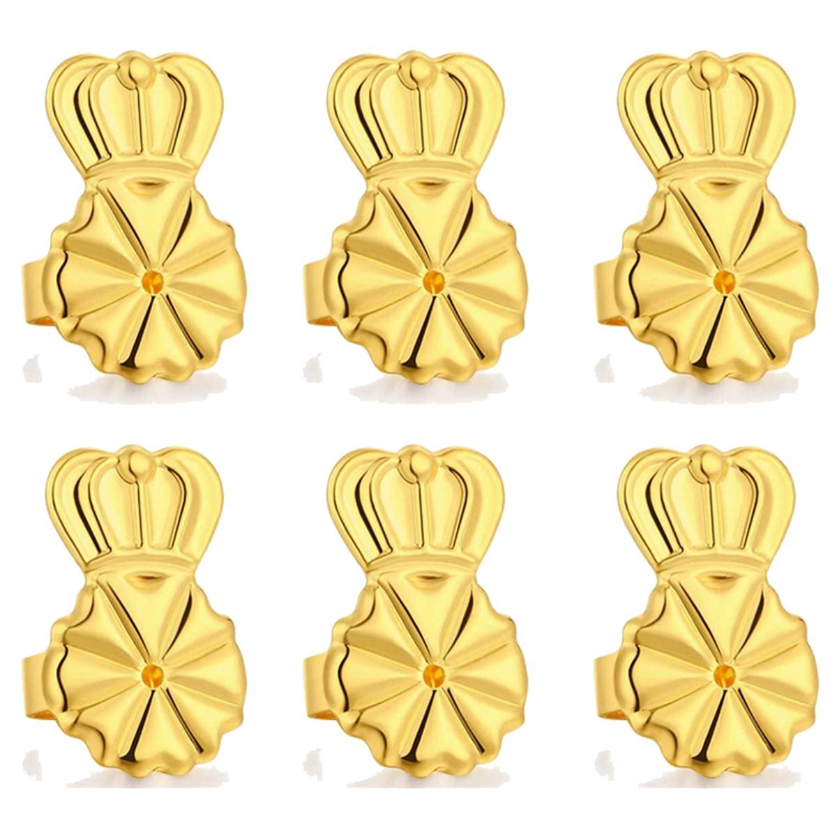 3-Pairs Earring Backs Adjustable Hypoallergenic Secure Earring Backs for Heavy Earrings, (Gold)