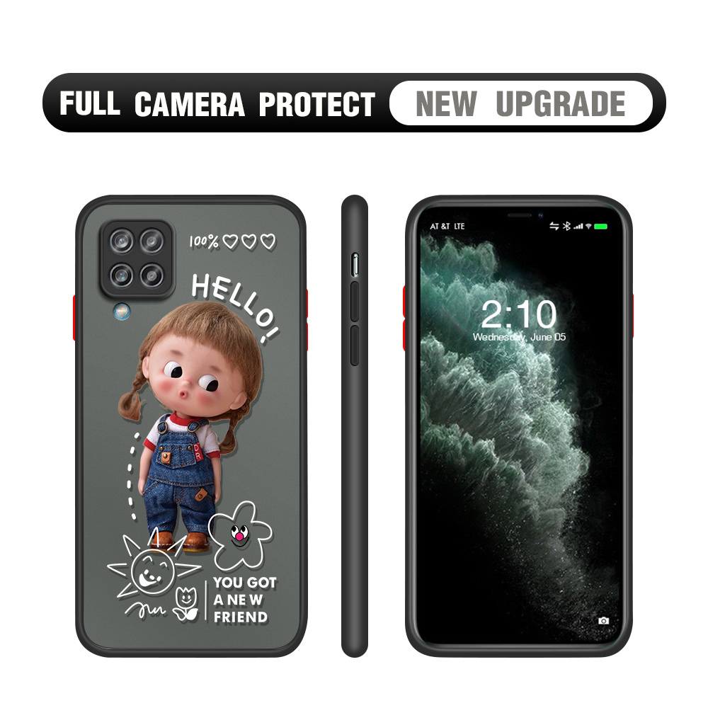 Hontinga for Samsung Galaxy A12 4G / 5G M12 Case Cute Cartoon Little Girl Cover Camera Shockproof Protection Case Edge Frosted Transparent Phone Cover