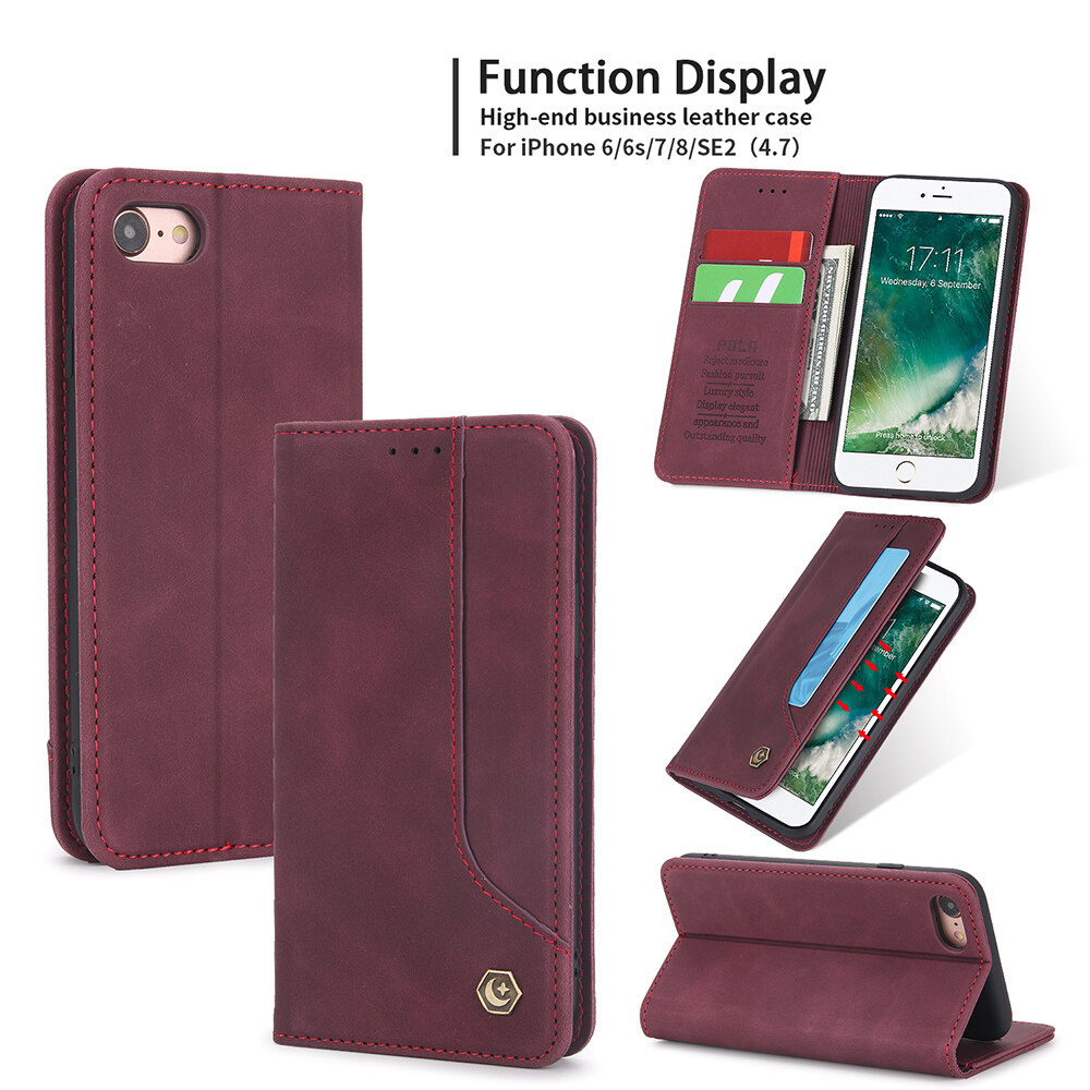 Lthmy for iphong SE 2020Premium R leather magnetic card holder case shockproof TPU inner flip stand cover