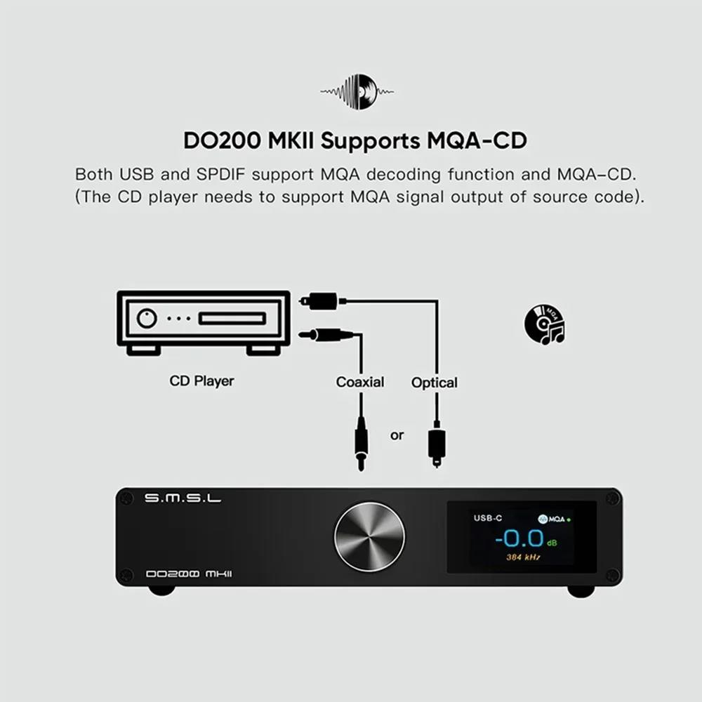 SMSL DO200 MKII Bluetooth 5.1 MQA Sound Audio DAC Desktop DSD XMOS ES9068AS*2 Support MQA-CD Full with Remote Control Decoding. 