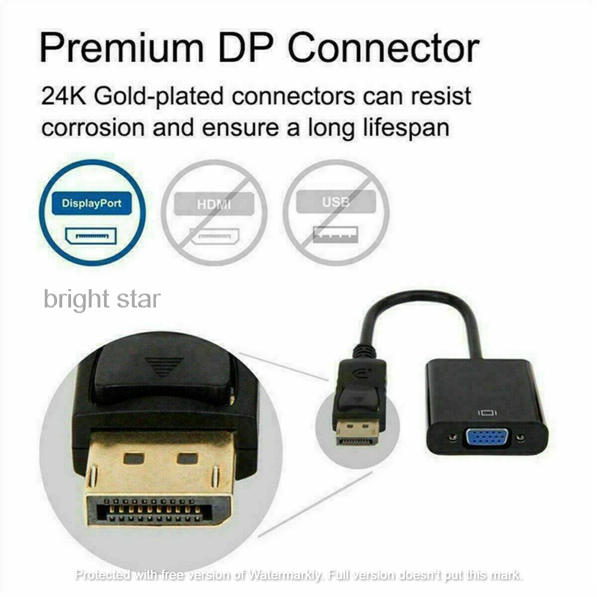 1080P Display Port To Vga Adapter Dp Male To Vga Female Adapter Display Port Cable Converter for Projector Tv Maccbook Air - Black. 