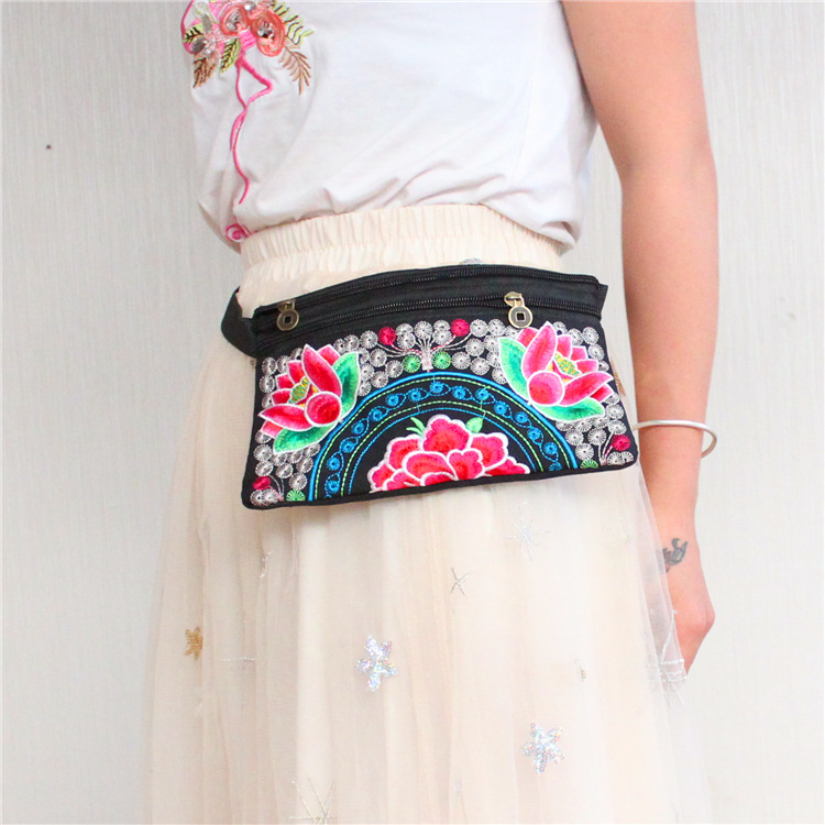 Ethnic style bag bag embroidery waist bag ladies shoulder bag change mobile phone bag manufacturers wholesale