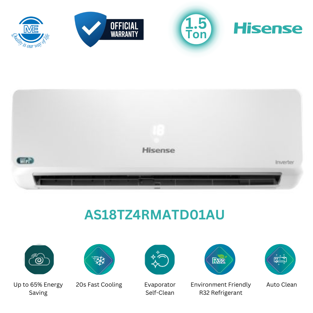 HISENSE 1.5 Ton Split DC Inverter Energy Saving AC With Smart WiFi Control, Free Delivery and Official Warranty | AS18TZ4RMATD01AU